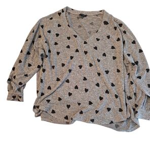 Lucky Brand Gray Heart Print Top